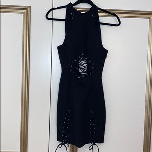 NBD black laced mini dress.